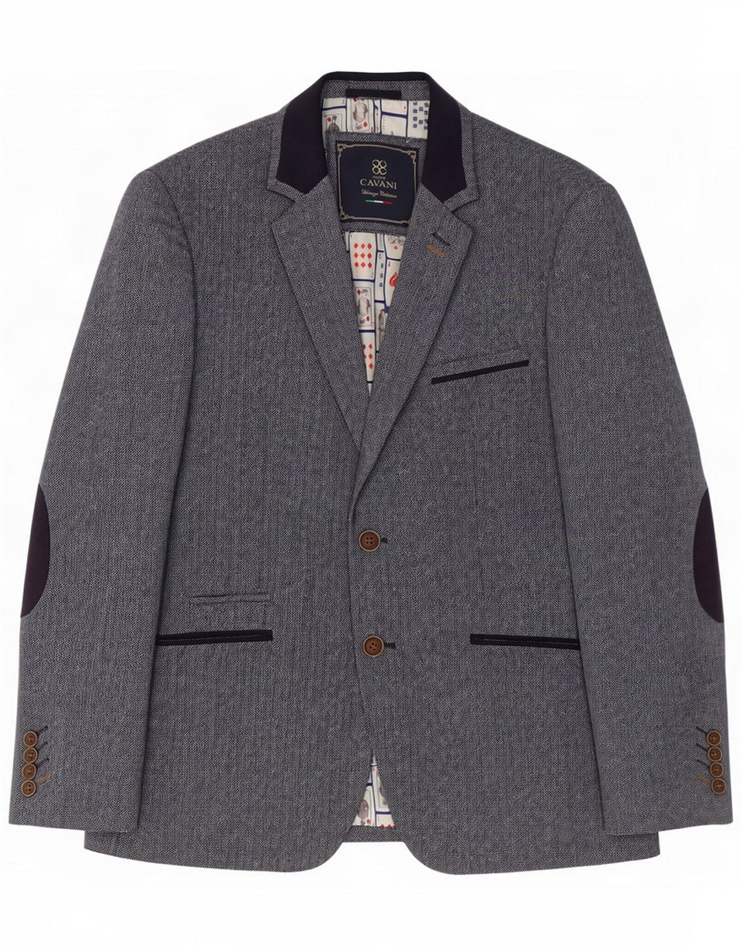 Cavani Herren-Blazer mit 2 Knöpfen, UK 40, großes graues Fischgrätenmuster, Polyester