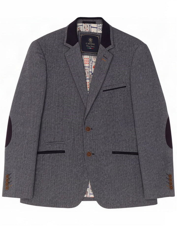 Cavani Herren-Blazer mit 2 Knöpfen, UK 40, großes graues Fischgrätenmuster, Polyester