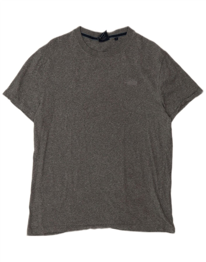 Superdry Herren-T-Shirt-Oberteil, groß, grau gefleckte Baumwolle