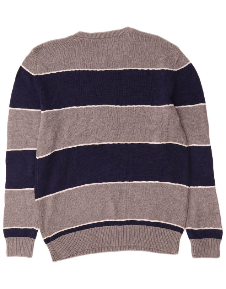 Chaps Herren-Pullover mit Rundhalsausschnitt, klein, grau gestreift, Baumwolle