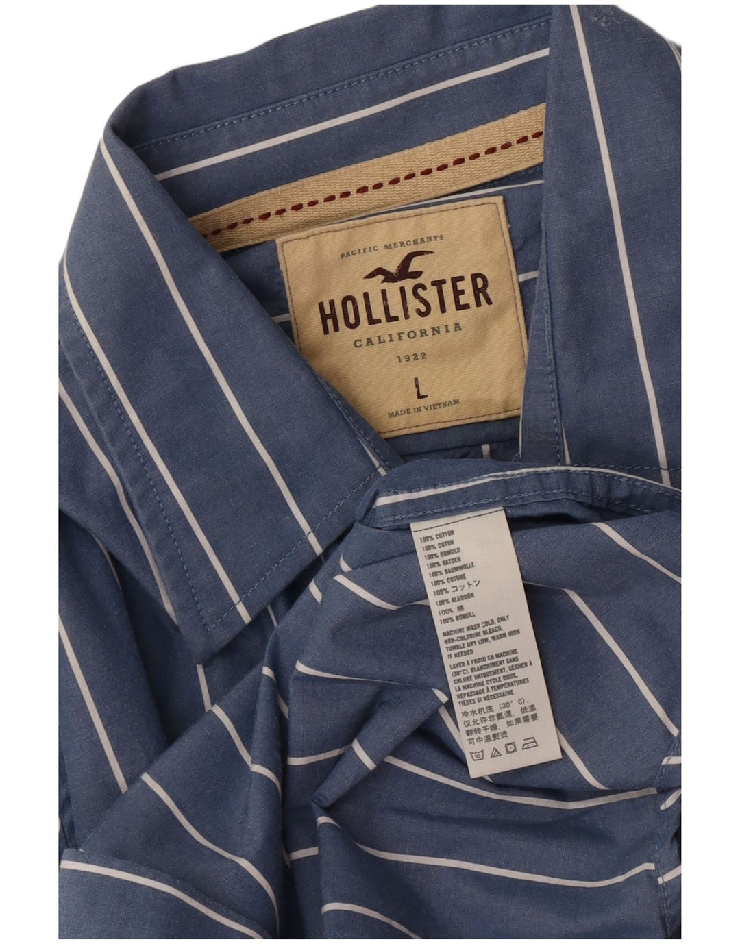 Hollister Herrenhemd aus Baumwolle, groß, blau gestreift