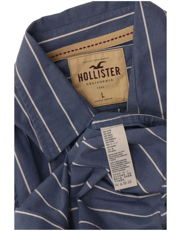 Hollister Herrenhemd aus Baumwolle, groß, blau gestreift