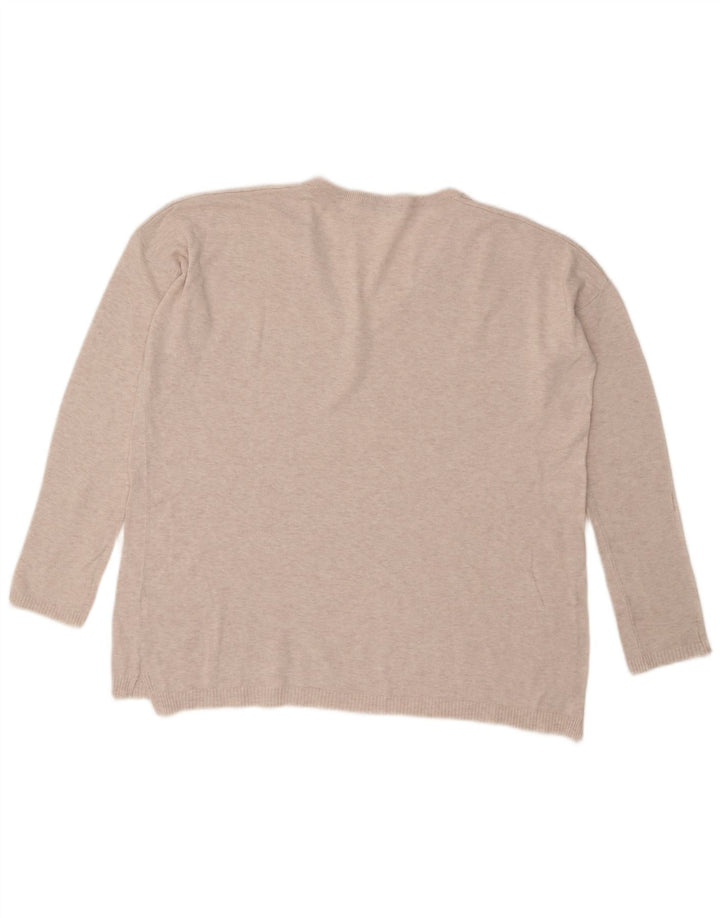 Zara Damen-Pullover, übergroß, V-Ausschnitt, Gr. 14, Mittelbeige