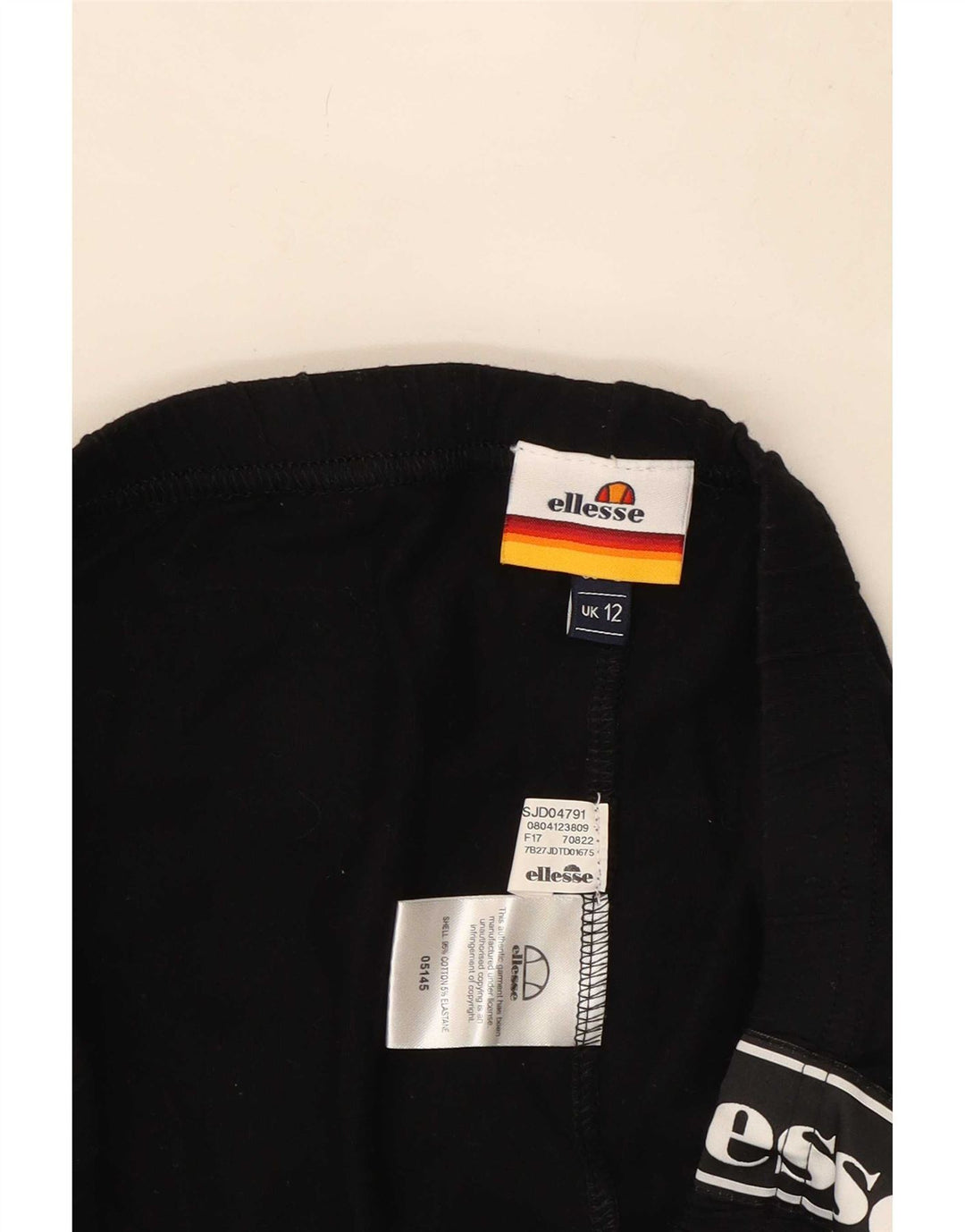 Ellesse Womens Graphic Leggings UK 12 Mittelschwarze Baumwolle