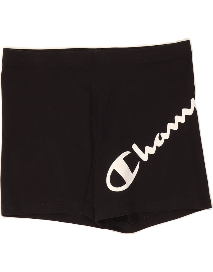 CHAMPION Womens Graphic Sport Shorts UK 14 Large  Black Vintage Champion and Second-Hand Champion from Messina Hembry 