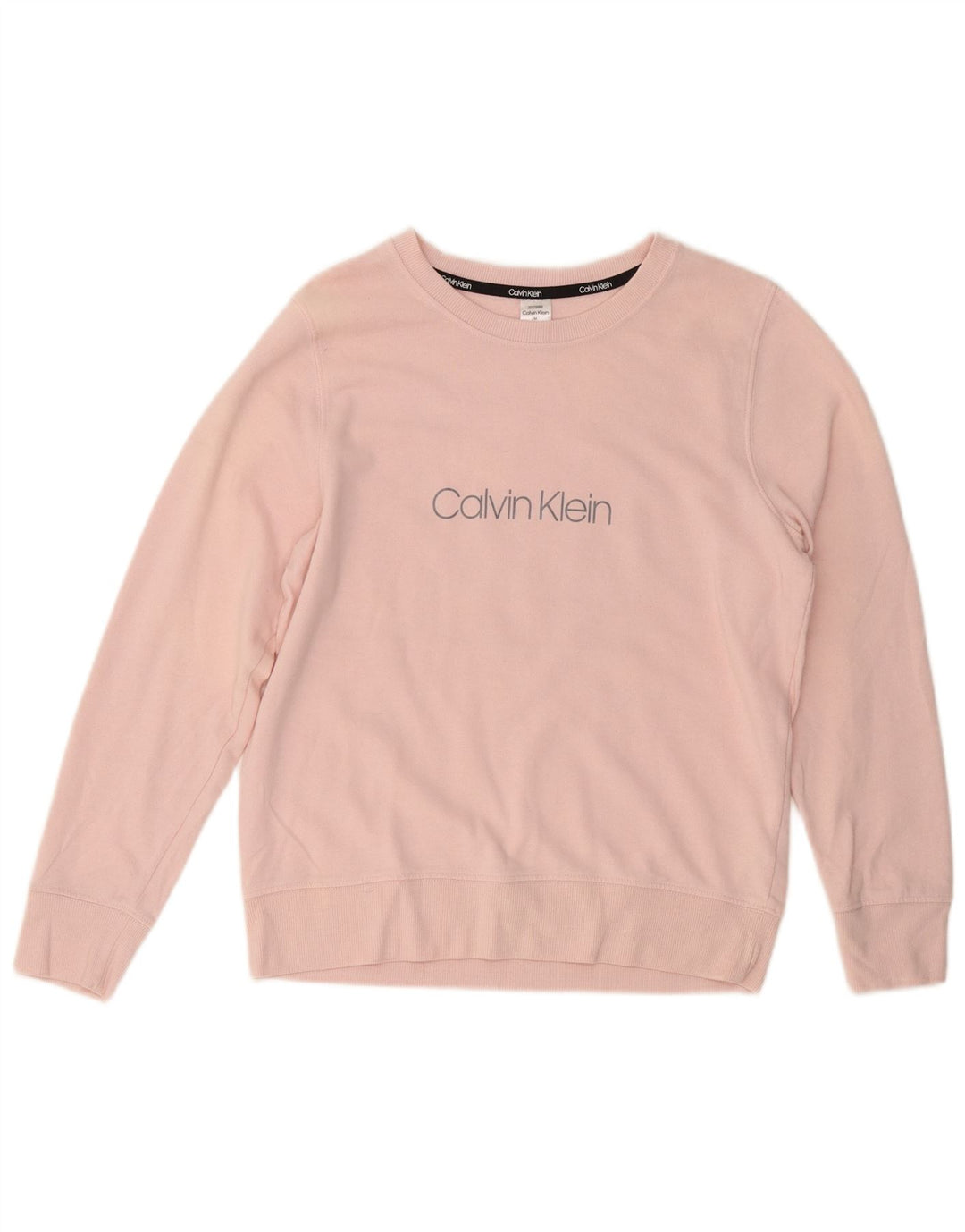 CALVIN KLEIN Damen Grafik-Sweatshirt-Pullover UK 14 Mittelrosa Baumwolle
