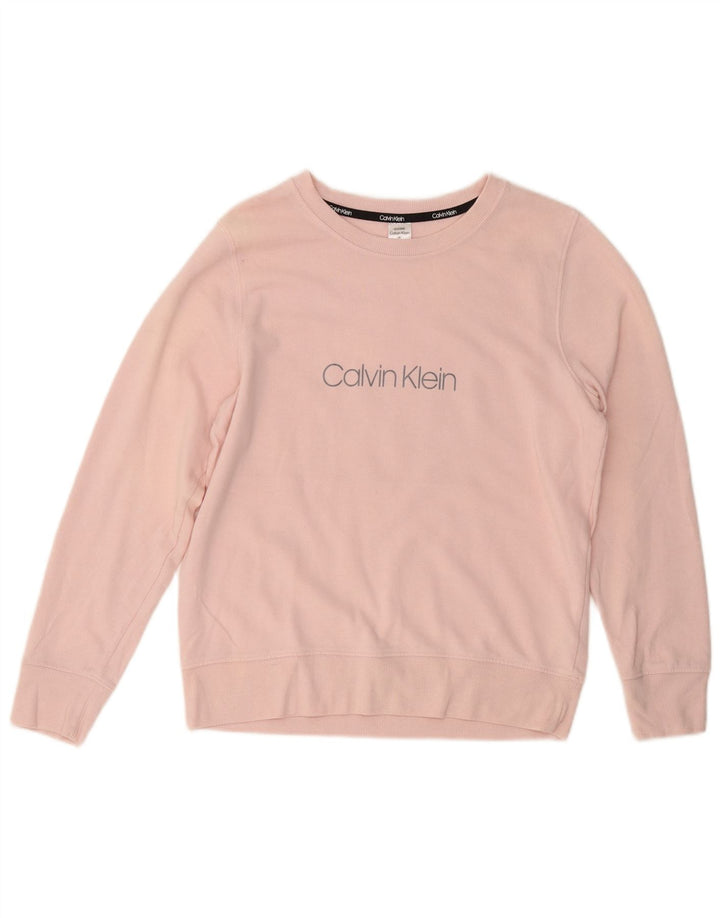 CALVIN KLEIN Damen Grafik-Sweatshirt-Pullover UK 14 Mittelrosa Baumwolle