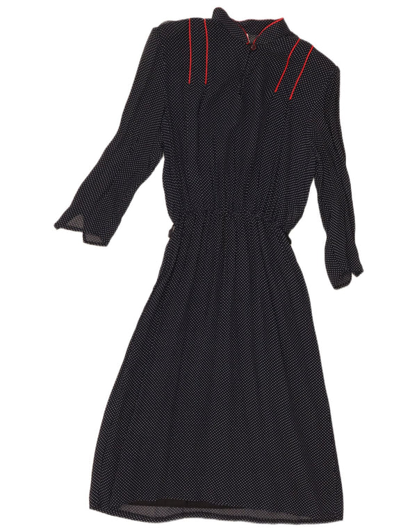 Vintage Womens 3/4 Sleeve A-Line Dress IT 44 Medium Navy Blue Spotted