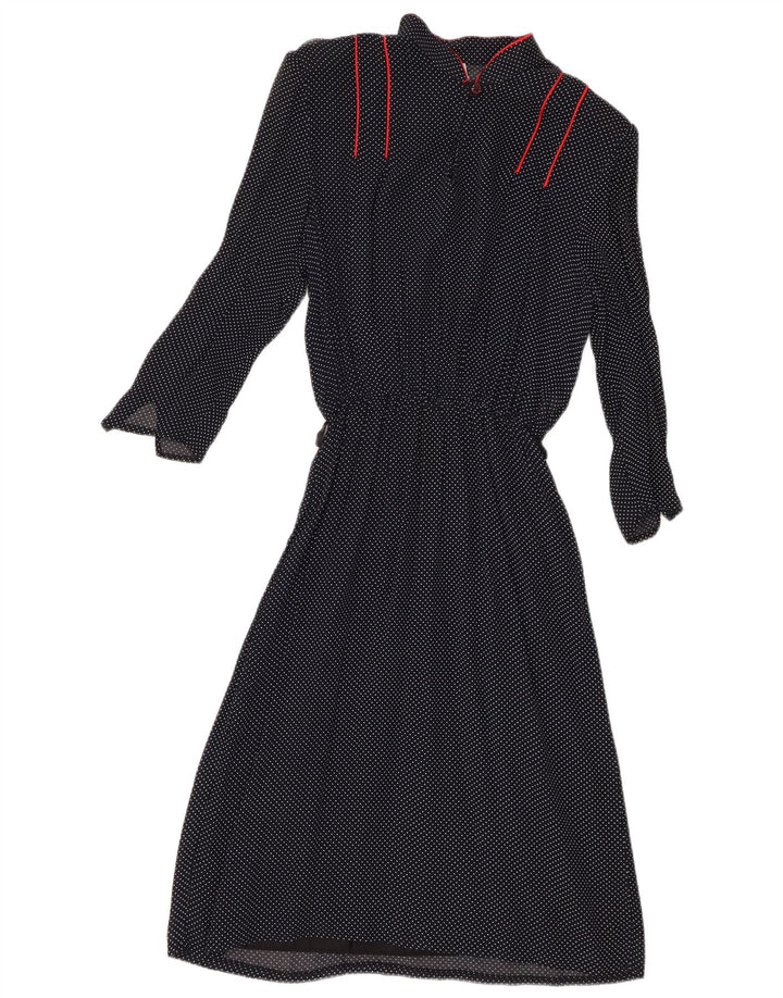 Vintage Damen 3/4-Ärmel-A-Linien-Kleid IT 44 Medium Navy Blue Spotted