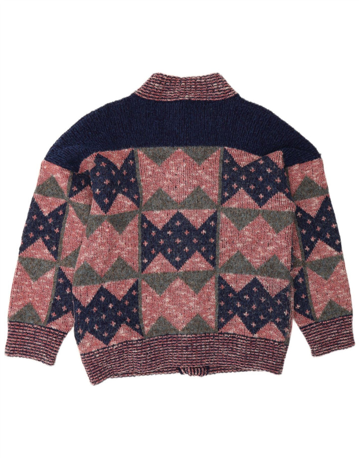 Vintage Herren Cardigan Pullover Mittelrosa Geometrisch