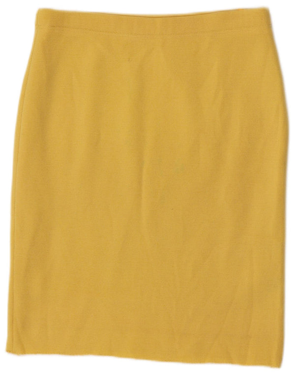 Luisa Spagnoli Damen gerader Strickrock IT 42 Medium W32 Gelbe Wolle