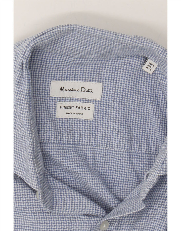 MASSIMO DUTTI Mens Shirt Large Blue Houndstooth Cotton Vintage Massimo Dutti and Second-Hand Massimo Dutti from Messina Hembry 