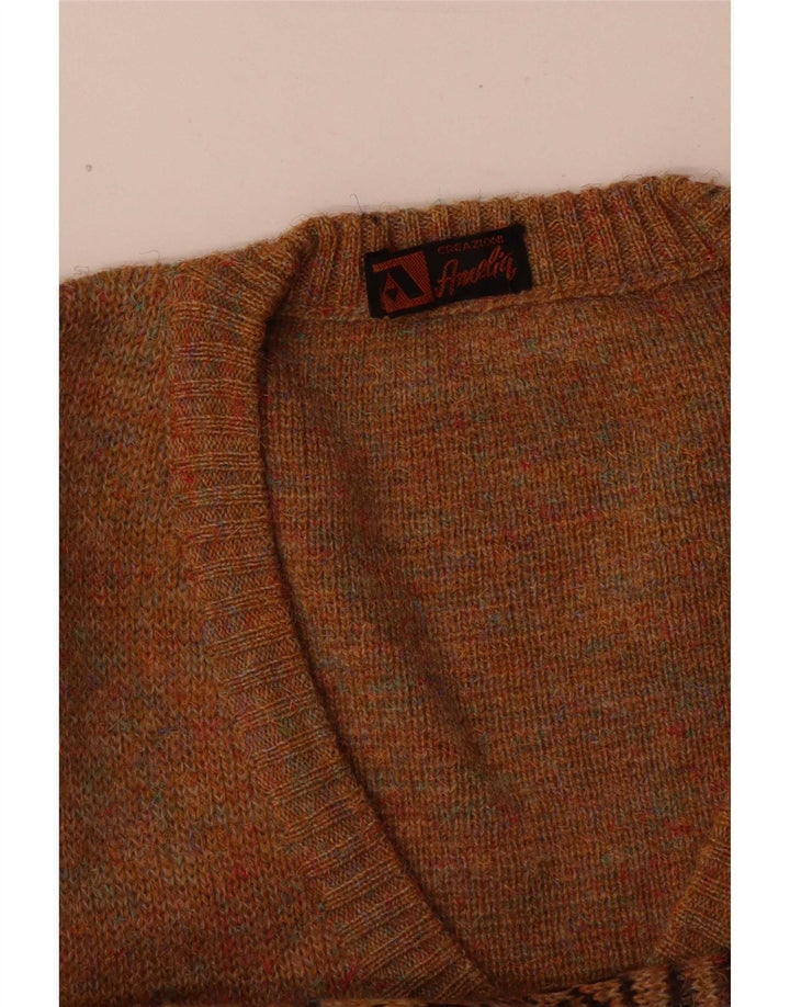 Vintage Herren V-Ausschnitt Pullover Pullover Mittelbraun Fair Isle Acryl