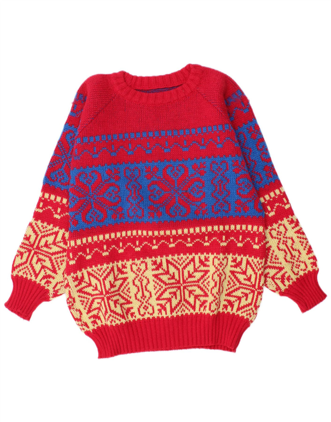 Vintage Herren-Pullover mit U-Boot-Ausschnitt, Mittelrot, Fair Isle