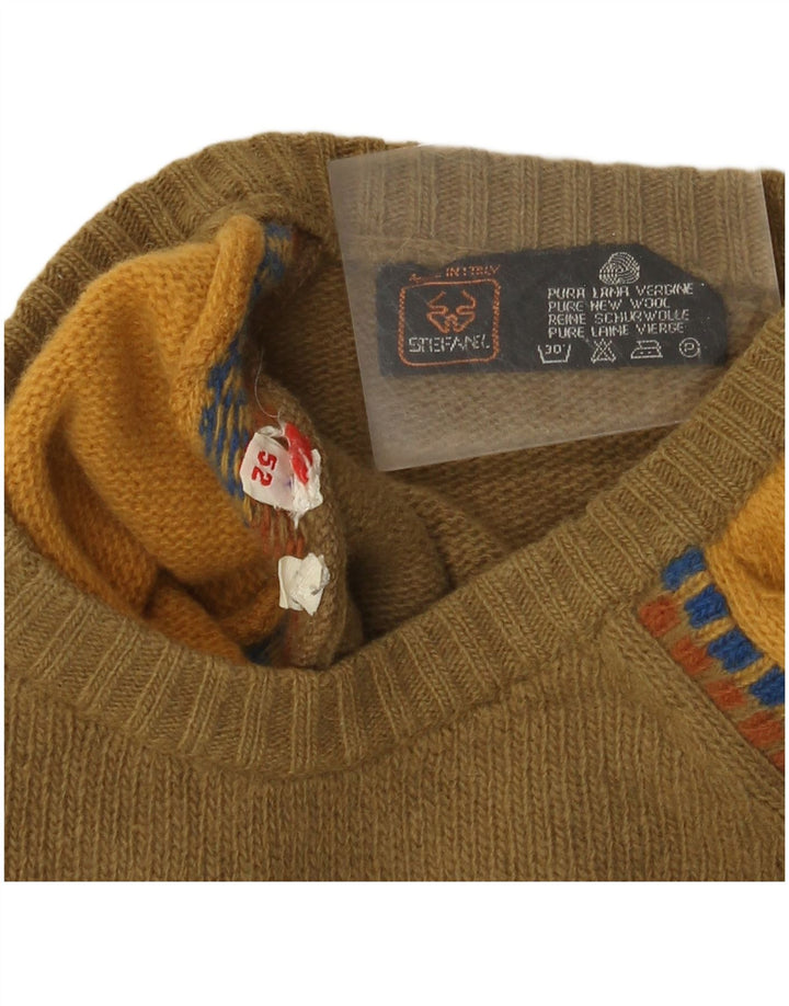 Stefanel Herren-Pullover mit Rundhalsausschnitt, Größe 52, groß, Khaki, Colourblock-Wolle