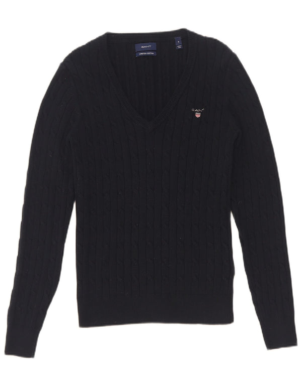 Gant Damen-Pullover mit V-Ausschnitt, Gr. 8, Marineblau, Baumwolle