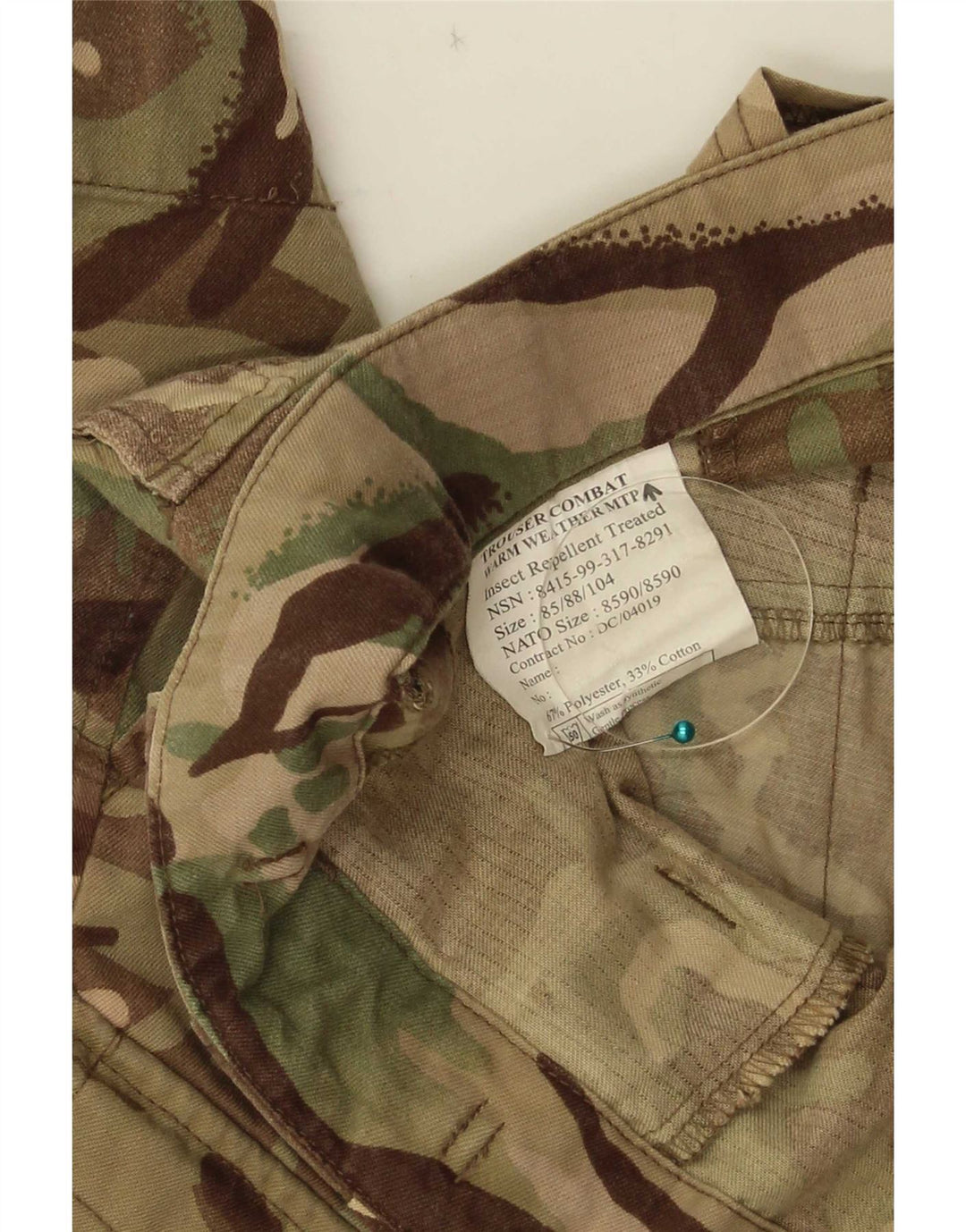Vintage Herren Straight Cargo Hose W30 L32 Khaki Camouflage Polyester