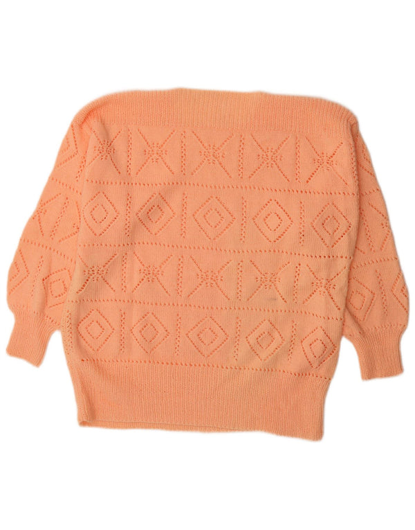 Vintage Damen Pullover mit U-Boot-Ausschnitt, UK 16, Groß, Orange