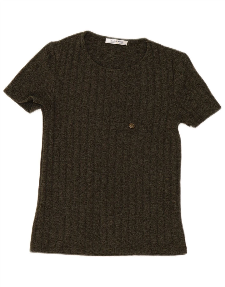 Zara Damen Trafaluc T-Shirt Top UK 8 Small Khaki Polyester
