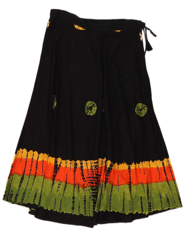 Vintage Damen A-Linien-Rock mit hoher Taille, Einheitsgröße W32, schwarze Batik-Baumwolle