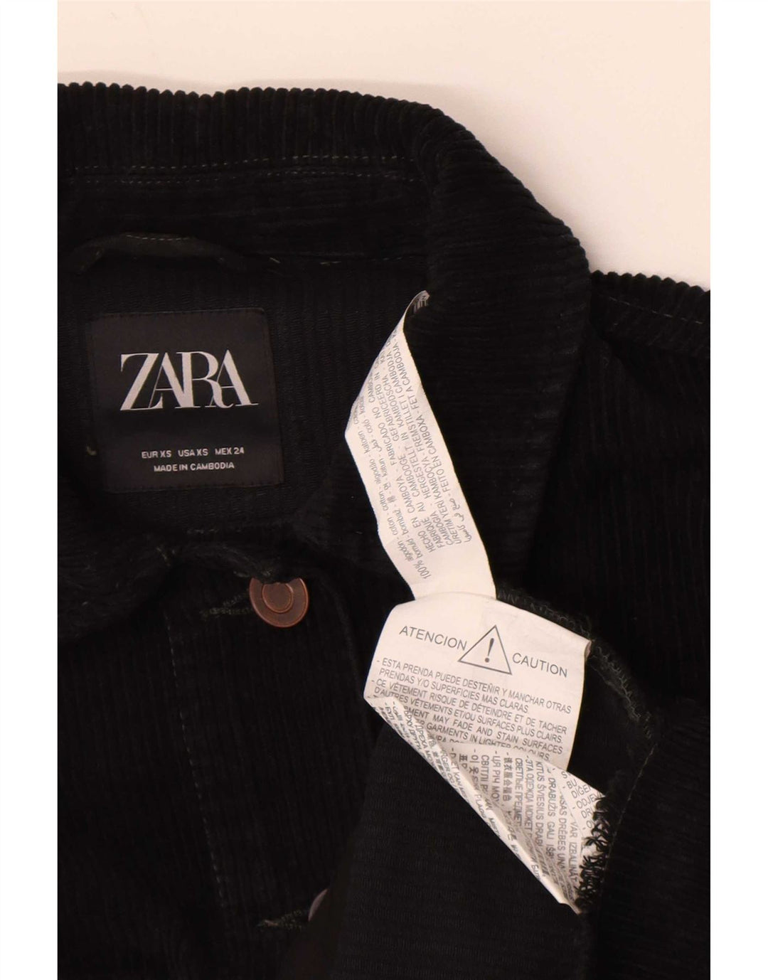 Zara Damen Übergroße Cordjacke UK 6 XS Schwarz Baumwolle