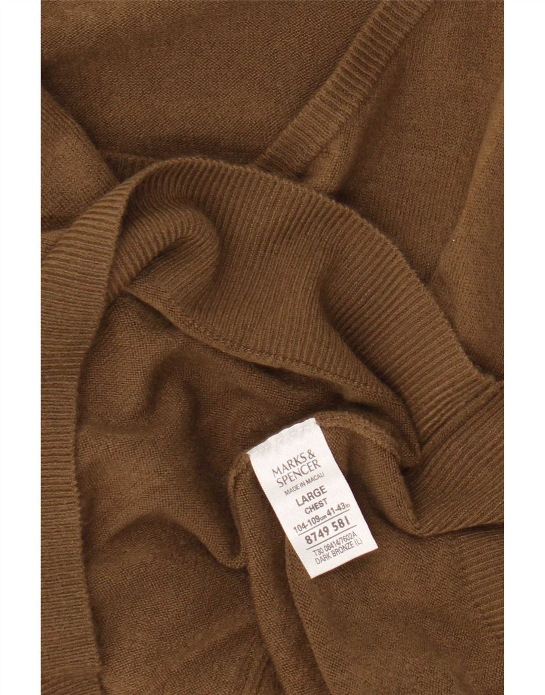 Marks & Spencer Herren-Pullover mit V-Ausschnitt, großes braunes Acryl