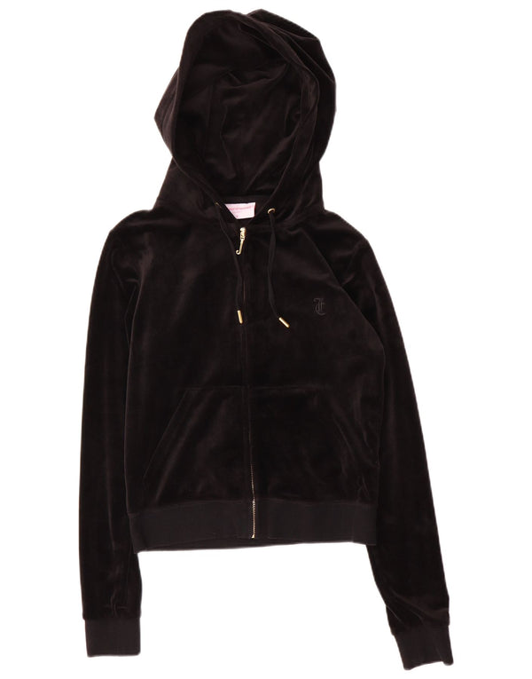 Juicy Couture Damen Crop Zip Hoodie Pullover UK 10 Small Schwarz Polyester