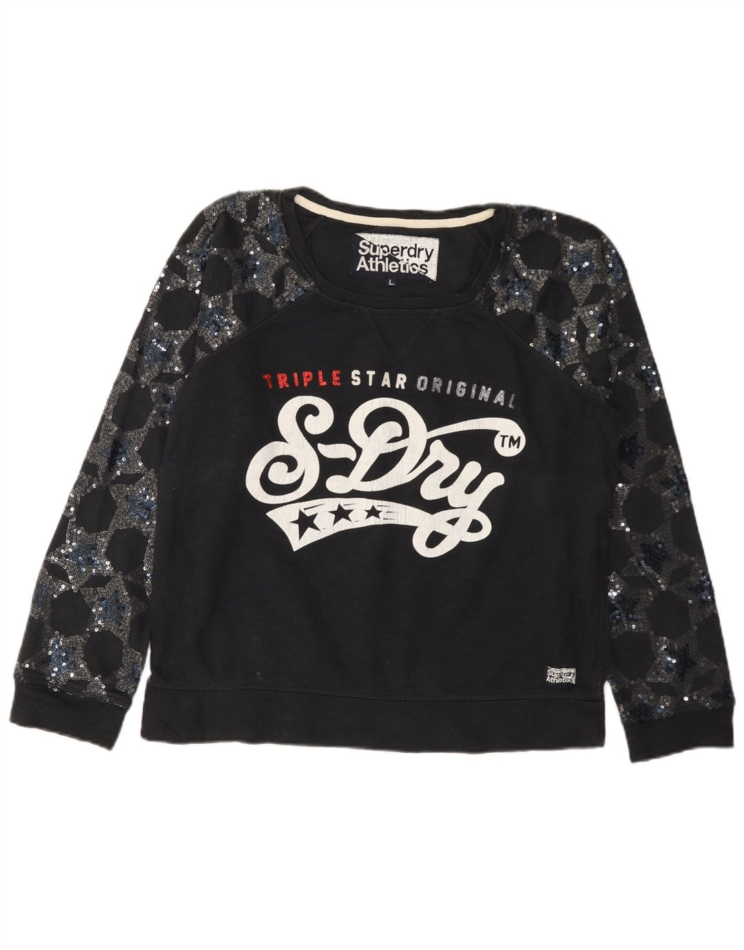 SUPERDRY Grafik-Sweatshirt-Pullover für Damen, UK 16, Größe L, Schwarz, Baumwolle
