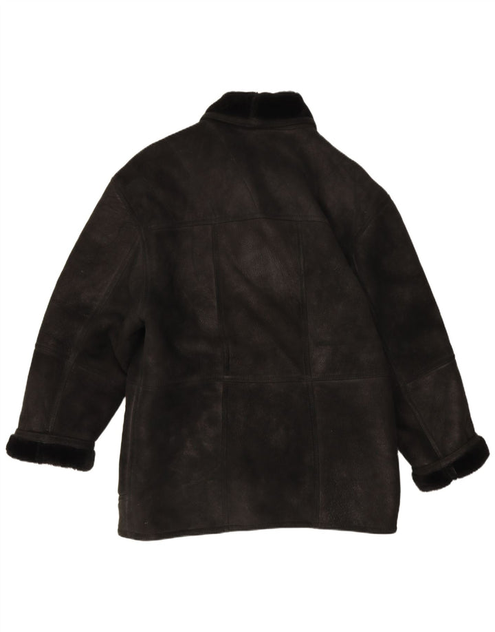 Vintage Herren Shearling Jacke IT 54 2XL Schwarz Shearling