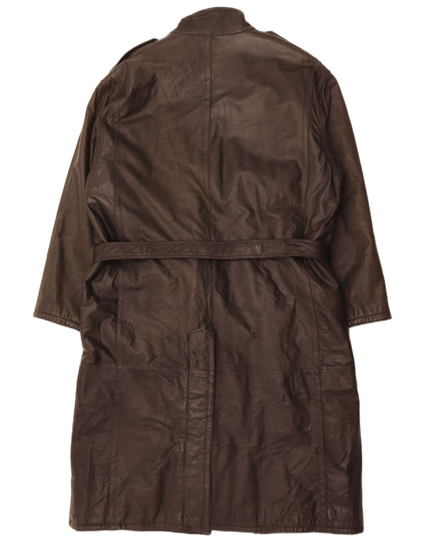 Vintage Herren Militärledermantel IT 56 3XL Schwarz