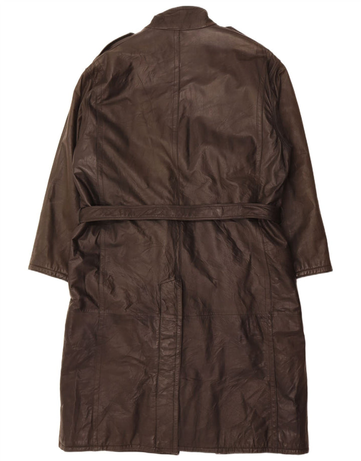 Vintage Herren Militärledermantel IT 56 3XL Schwarz