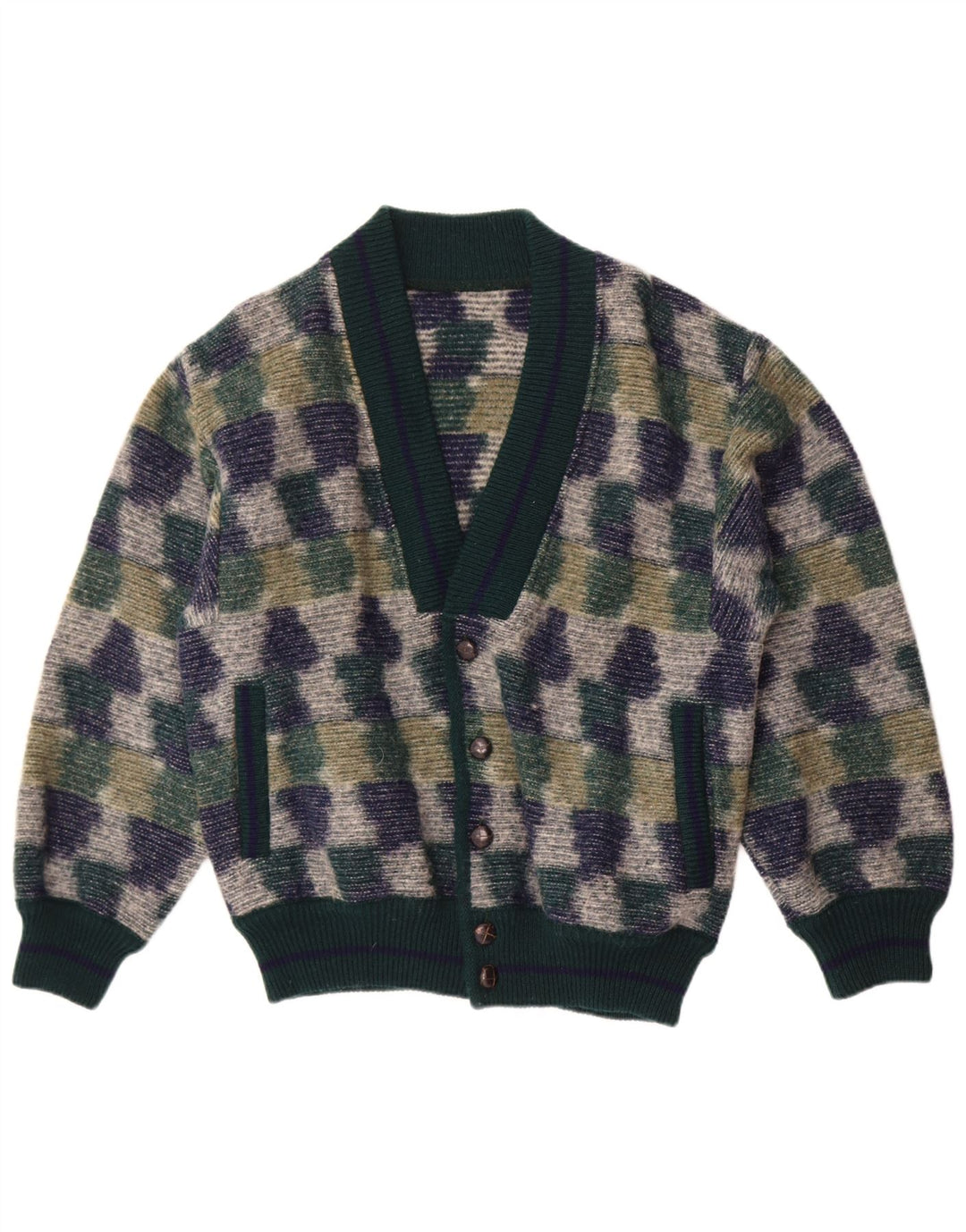 Vintage Herren Cardigan Pullover Mittelgrün Geometrisch
