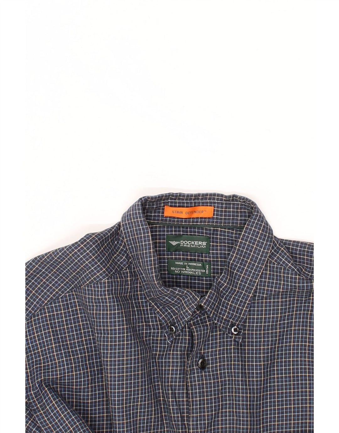 DOCKERS Mens Shirt Large Navy Blue Check Cotton Vintage Dockers and Second-Hand Dockers from Messina Hembry 