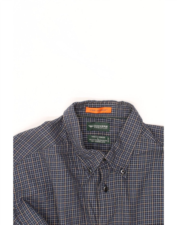 DOCKERS Mens Shirt Large Navy Blue Check Cotton Vintage Dockers and Second-Hand Dockers from Messina Hembry 