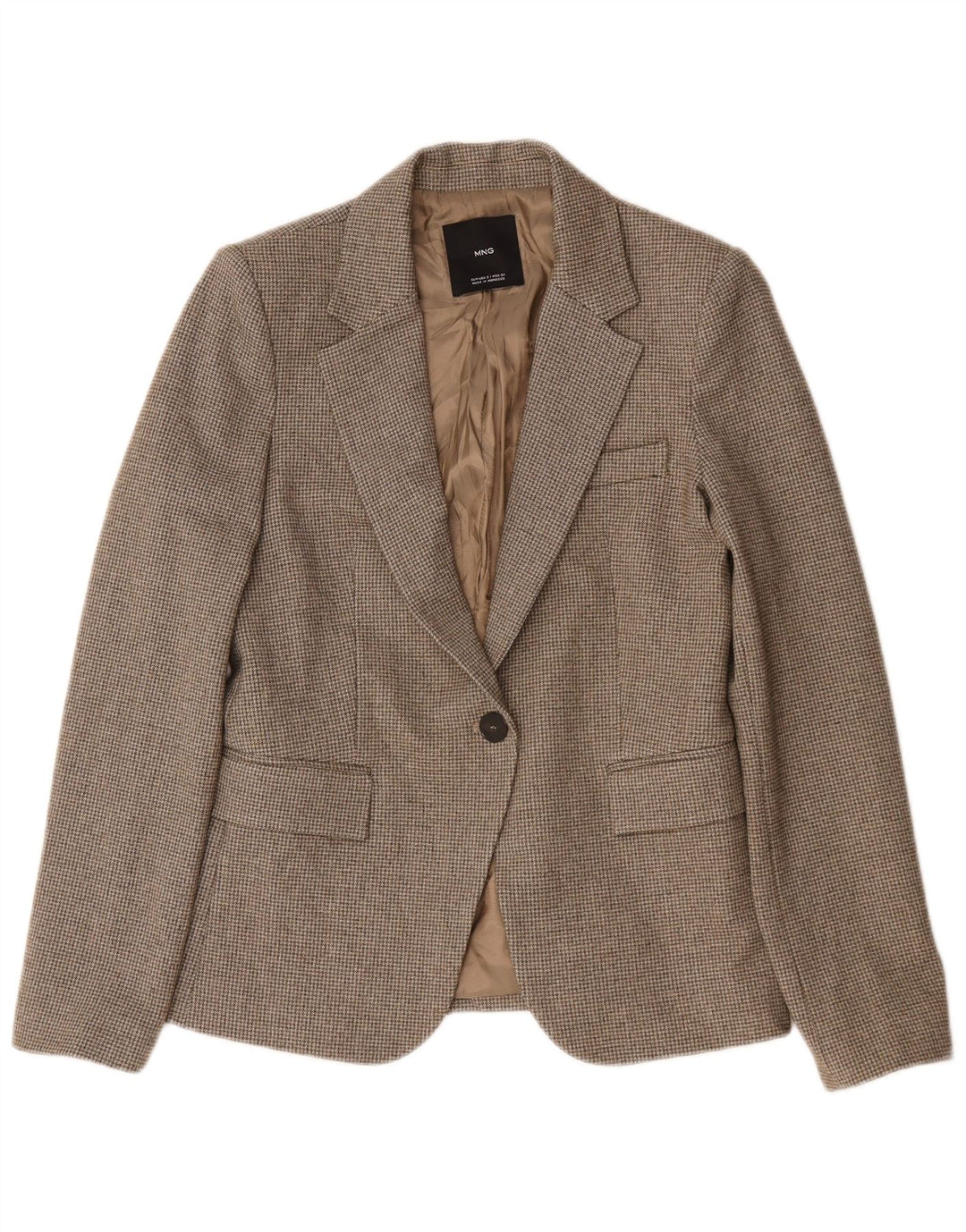 Mango Damen-Blazer mit 1 Knopf, Gr. 10, Braun, Hahnentrittmuster
