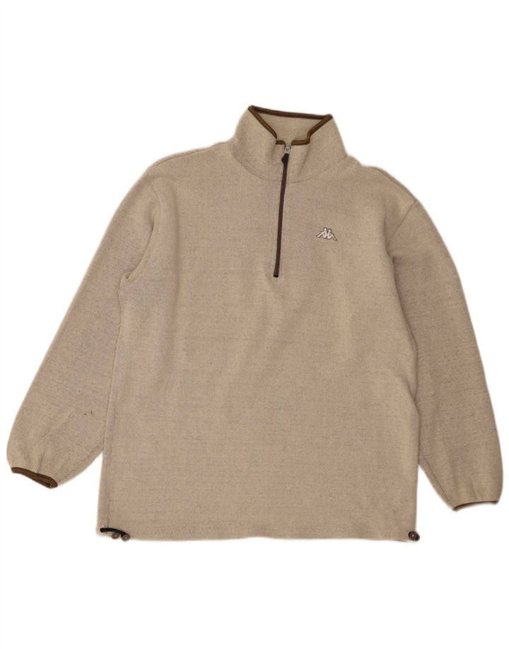 Kappa Herren-Pullover mit Reißverschluss am Hals, große beige gesprenkelte Baumwolle