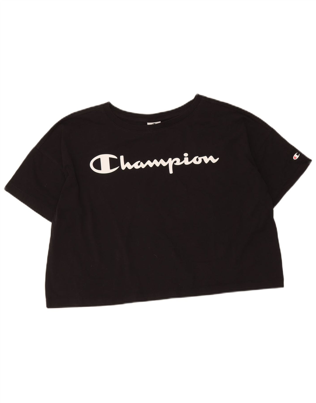Champion Damen Crop Oversize Graphic T-Shirt Top UK 14 Medium Schwarz