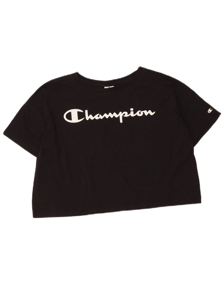 Champion Damen Crop Oversize Graphic T-Shirt Top UK 14 Medium Schwarz