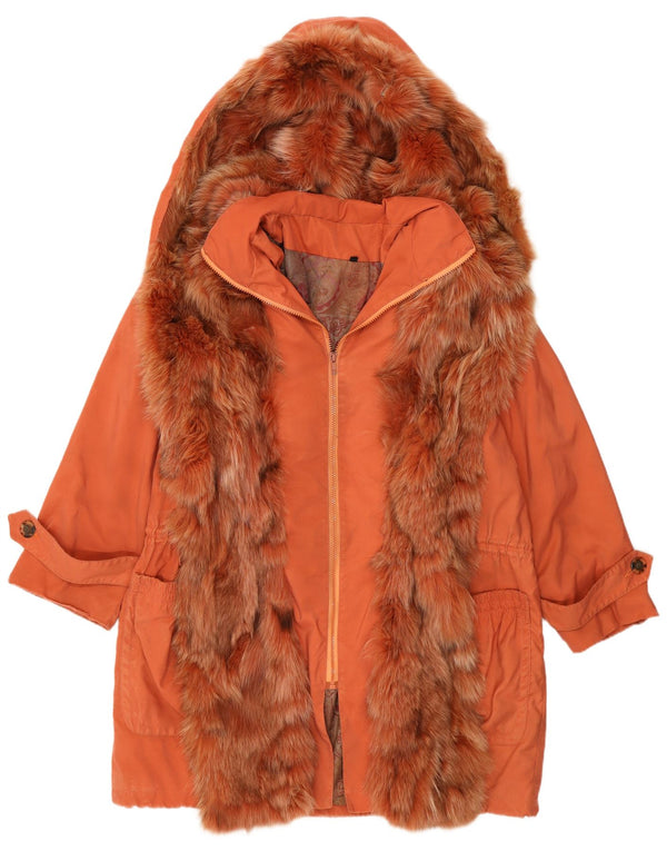 Vintage Damen-Windbreaker-Mantel mit Kapuze, lockere Passform, UK 14, Groß, Orange