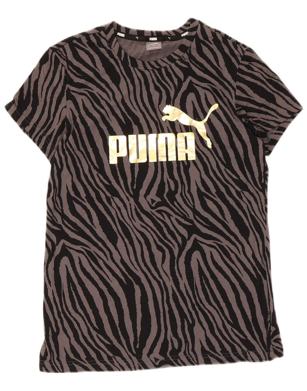 Puma Womens Graphic T-Shirt Top UK 10 Small Black Animal Print