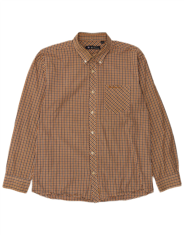 Ben Sherman Herrenhemd, groß, braun, Gingham-Baumwolle