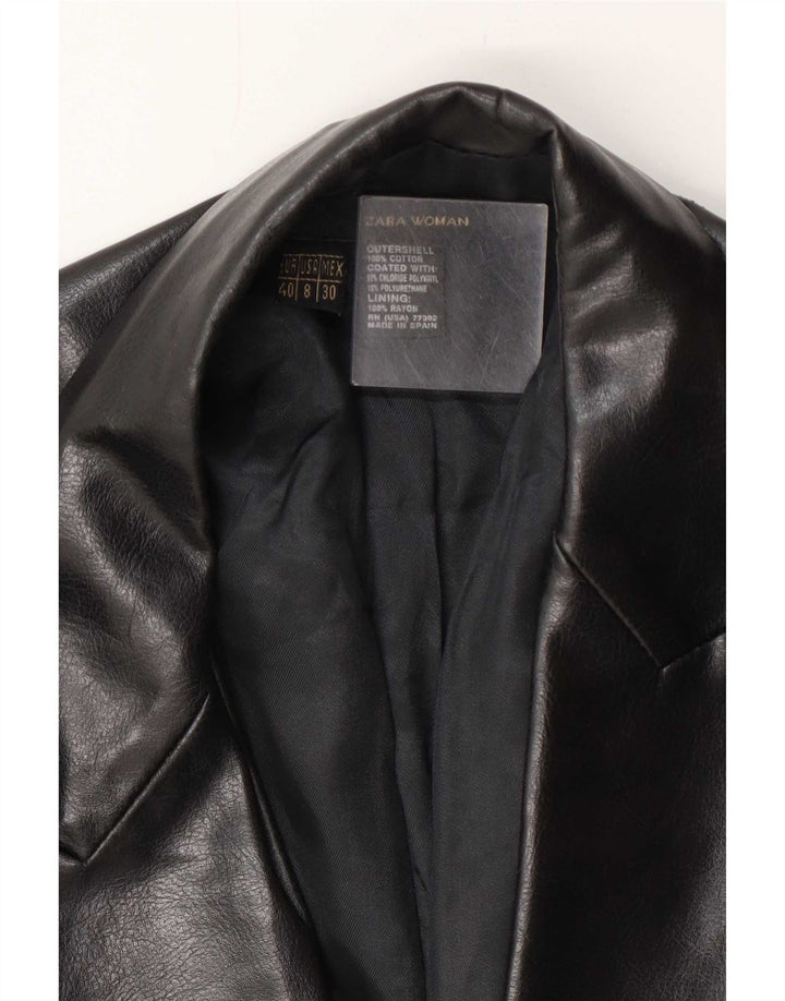 Zara Damen 1-Knopf-Blazer aus Kunstleder, EU 40, mittelschwarze Baumwolle