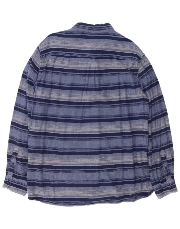 CHAPS Mens Flannel Shirt XL Navy Blue Striped Cotton