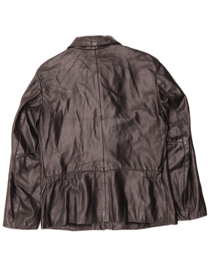 Benetton Damen Lederjacke UK 14 Mittelschwarzes Leder