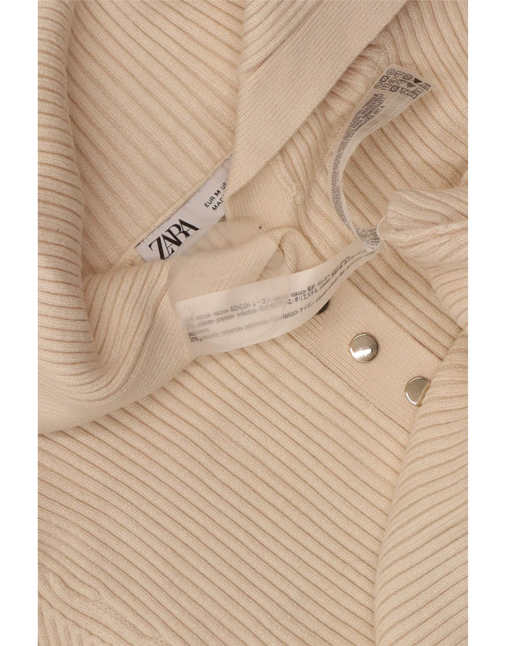 ZARA Damen Crop Polo Neck Pullover Pullover UK 12 Mittelbeige Viskose