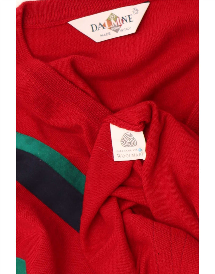 DALMINE Herren-Pullover mit V-Ausschnitt IT 54 XL Rot gestreifte Schurwolle