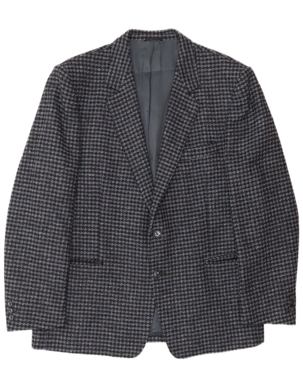 Vintage Herren 2-Knopf-Blazer-Jacke IT 56 3XL Blaue Hahnentritt-Schurwolle