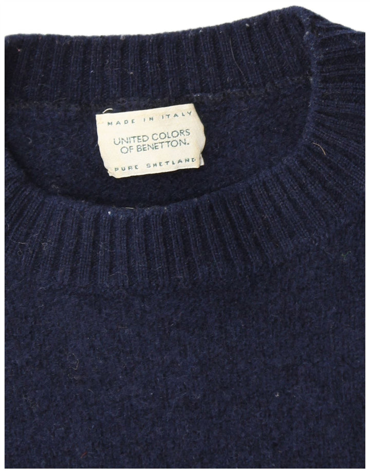 BENETTON Damen-Pullover mit Rundhalsausschnitt, UK 14, mittelmarineblaue Wolle