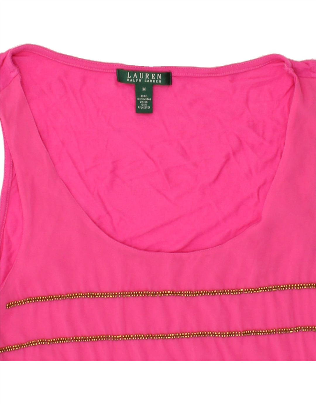 RALPH LAUREN Womens Vest Top UK 14 Medium Pink Striped Modal | Vintage Ralph Lauren | Thrift | Second-Hand Ralph Lauren | Used Clothing | Messina Hembry 