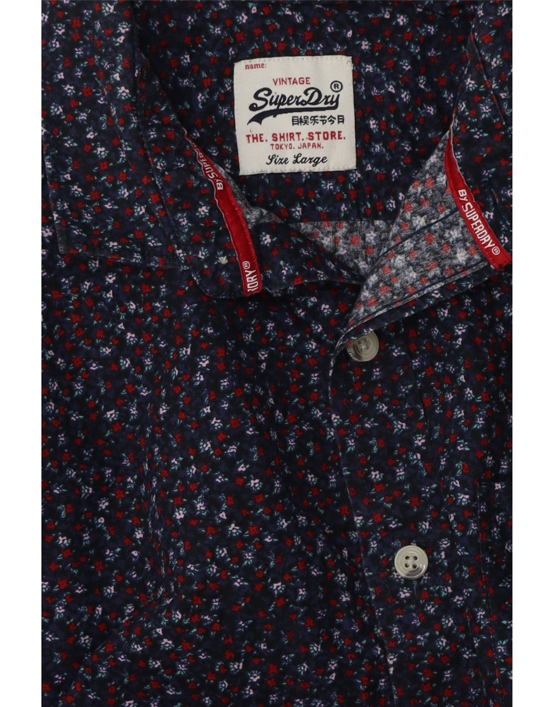 SUPERDRY Herrenhemd, groß, Marineblau mit Blumenmuster